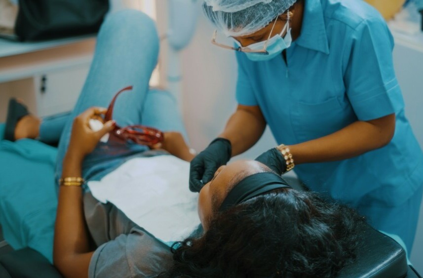 A woman getting her dental checkup.